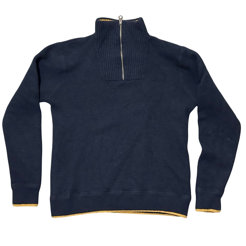GAP Mens Navy‎ Blue Lambs Wool 1/4 Zip Sweater XL Ribbed Collar Cuff Hem